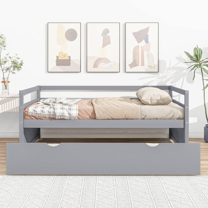 Twin Size Elegant Wood Daybed With Twin Size Trundle,No Need Box Spring