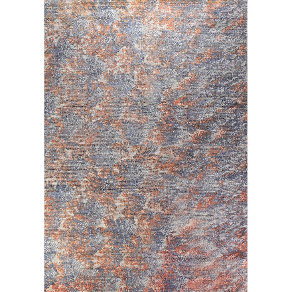 Modern Abstract Indian Large Rug Hand-Knotted Wool Carpet - 9'8"x 13'6"