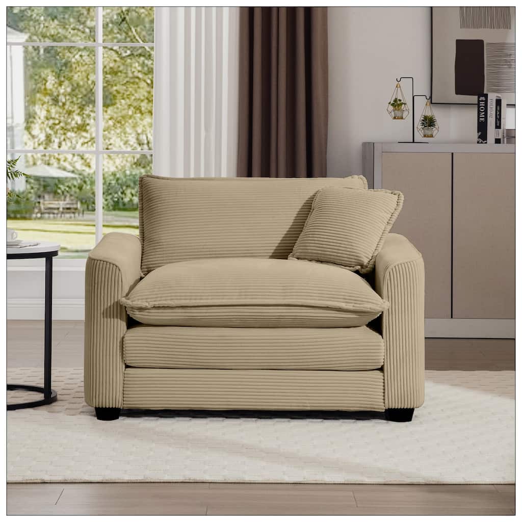 Corduroy Accent Chair Deep Seat Sofa With One Pillow for Living Room