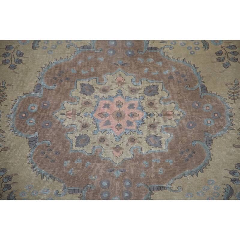 Hand Knotted Oriental 100% Wool Carpet Traditional Floral Green Tabriz Area Rug - 12' 0'' X 9' 4''