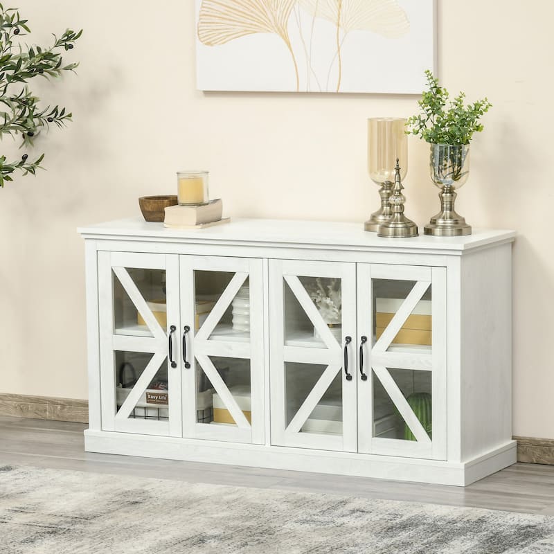 HOMCOM Rustic Kitchen Sideboard, Glass Door Buffet Cabinet, TV Stand with Adjustable Shelf for Dining Room - N/A