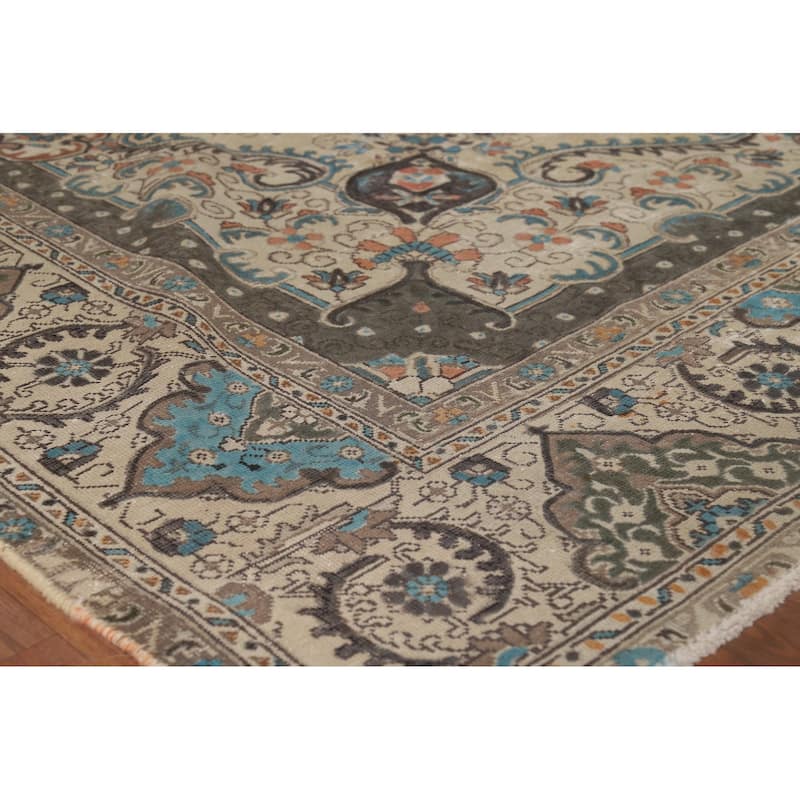 Distressed Tabriz Persian Rug Handmade Floral Wool Carpet - 9'5" x 12'4"
