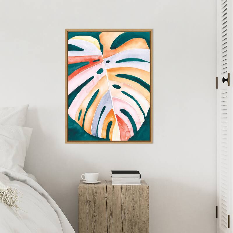 Multicolor Monstera I by Jennifer Paxton Parker Framed Canvas Wall Art Print - Sylvie Maple