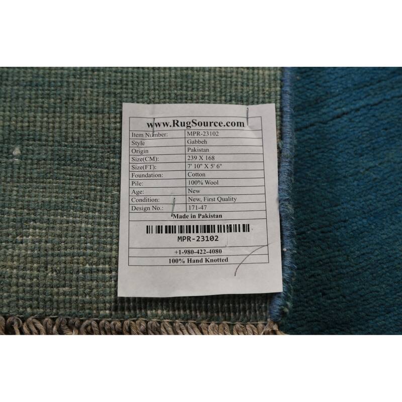 Blue Gabbeh Modern Area Rug Handmade Oriental Blue Wool Carpet - 5'6" x 7'10"