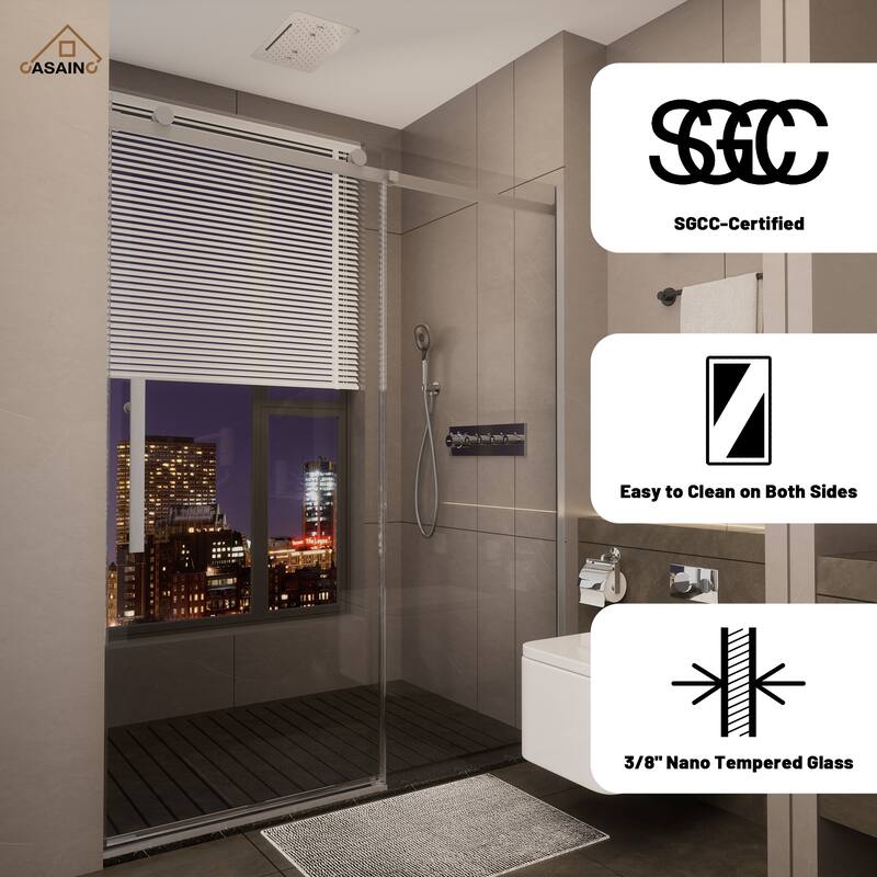 CASAINC 60 in. W x 76 in. H Sliding Frameless Shower Door with SGCC Certification
