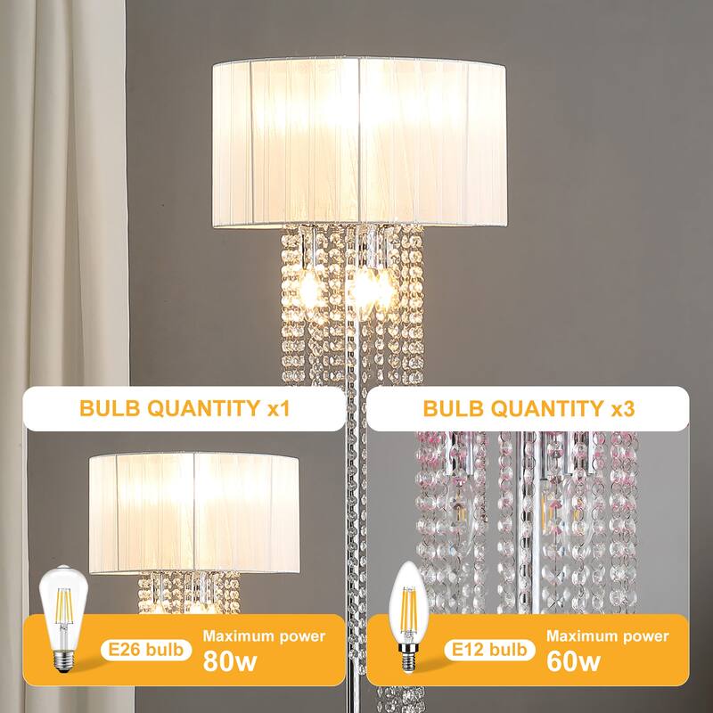65.75 In. Drum Shade Rain Crystal Metal Floor Lamp