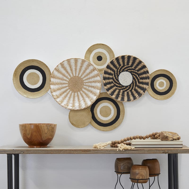 Dried Plant Plate Handmade Woven Home Wall Decor with Intricate Patterns - Gold - Roche River Decor