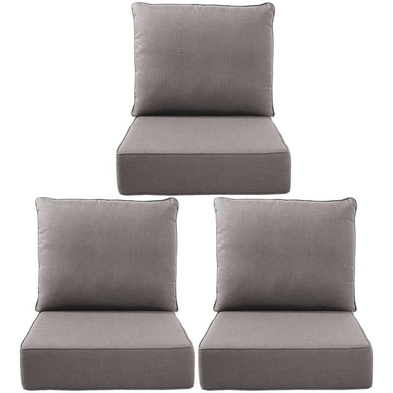 Gymojoy 24"x22"x6" Patio Thick Cushions & Pillows Set - Deep Seat Indoor/Outdoor Water & Fade Resistant - Three Sets - Grey