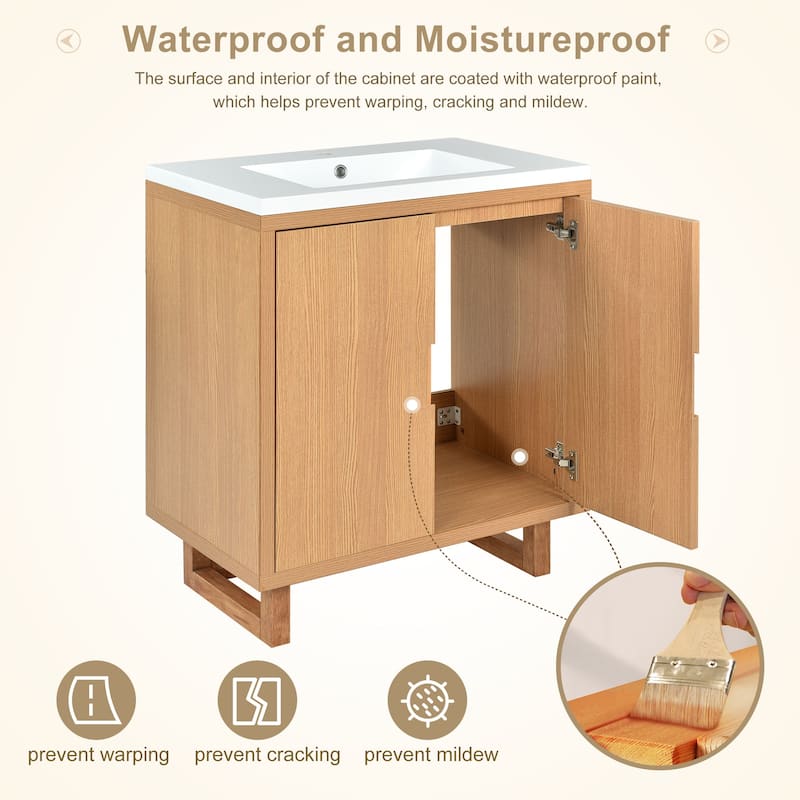30'' Bathroom Vanity with Sink, Solid Wood Frame, Soft-Close Doors, Resin Basin, Freestanding Storage Cabinet