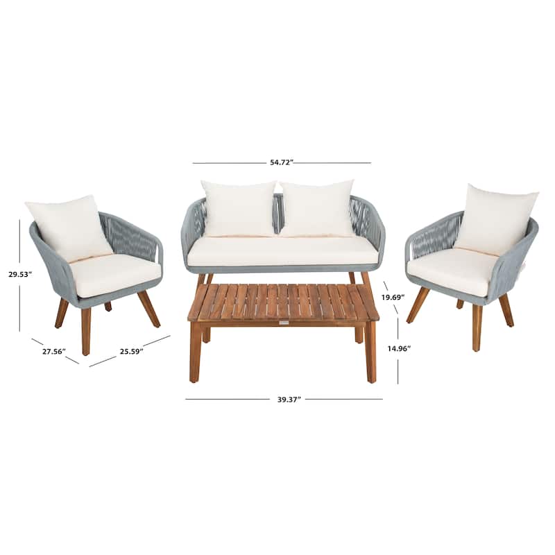 SAFAVIEH Outdoor Tobia 4-Piece Patio Conversation Set - 55W x 30D x 28H