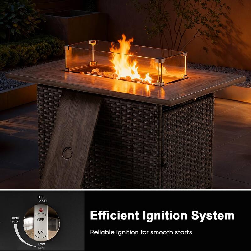 Meyreso 7-Piece Wicker Outdoor Patio Fire Pit Conversation Set with 6-Inch Thick Cushions