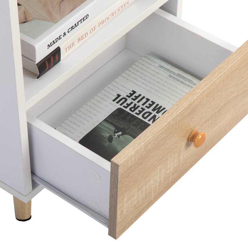 Set of 2 Bedside Cupboard End Table with Shelf 1 Drawer