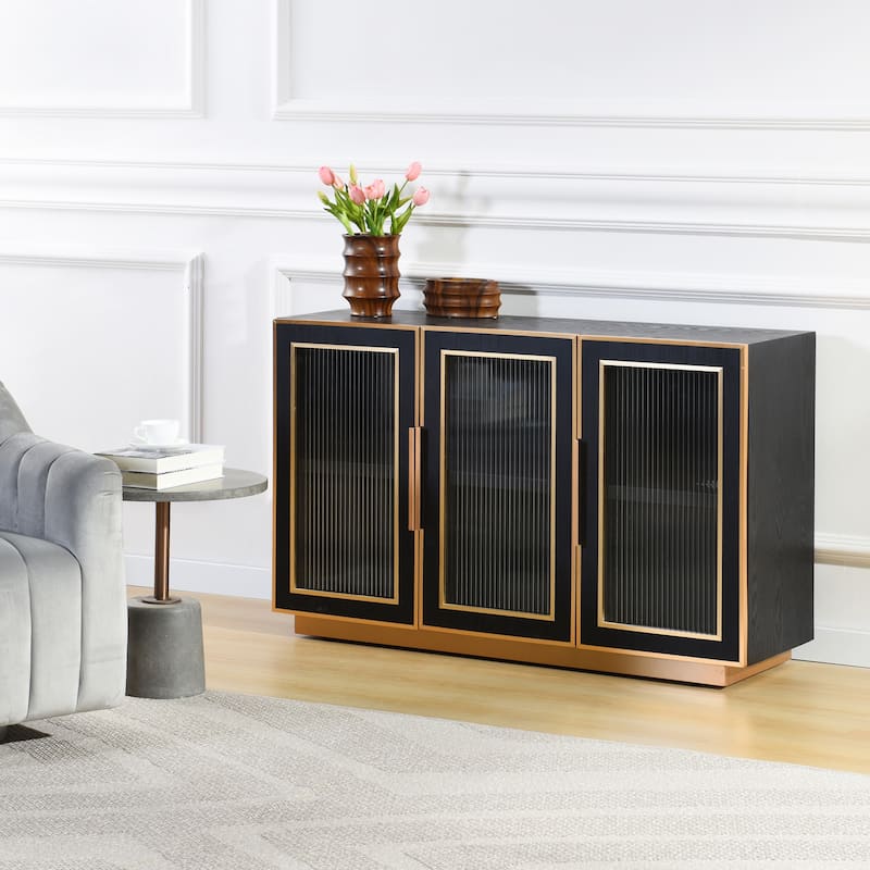 StyleCraft Aurelia 3-Door Sideboard - Ebony & Gold