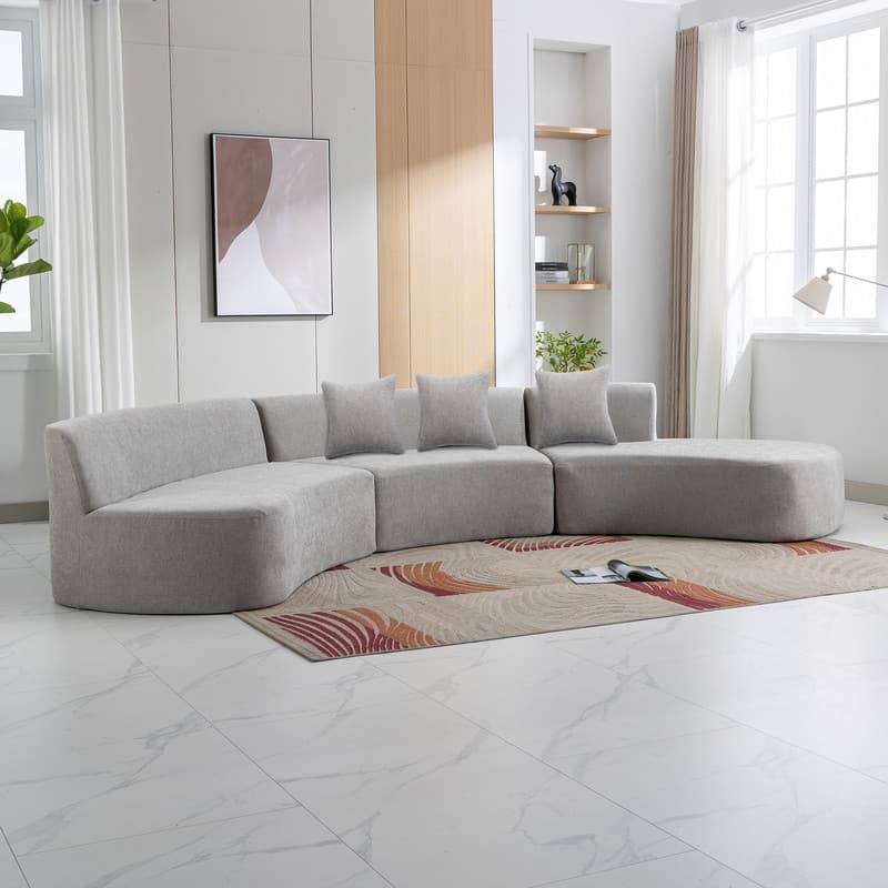 Curved Sofa Sectional Sofa with Three Throw Pillows
