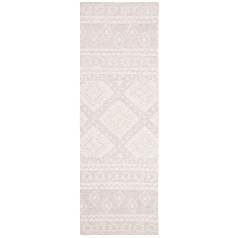 SAFAVIEH Handmade Micro-Loop Kobie Wool Rug - 2'3" x 7' Runner - Grey/Ivory