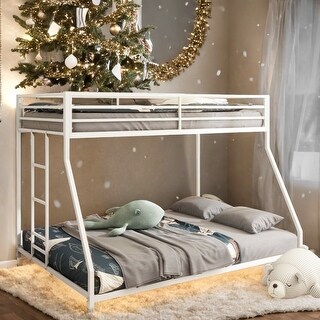 Classic Square Metal Bunk Bed Frame,Twin over Full Metal Bunk White for Kids and Adult