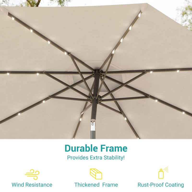 BONOSUKI LED Patio 9Ft Market Umbrella,Outside Deck Table Umbrella