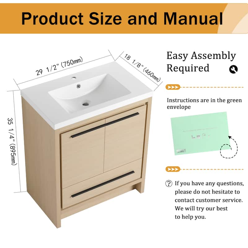 Malwee 24"/30"/36"/48"/60" Bathroom Vanity with Sink, FreeStanding Vanity with Soft Close Door and Drawer