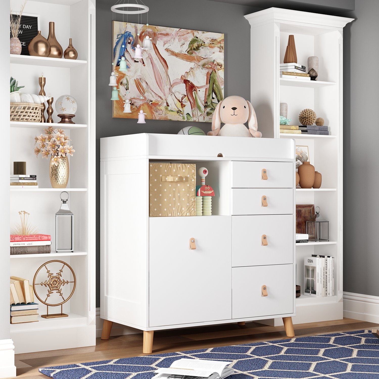 Baby Changing Table Dresser 33.5 Baby Nursery Dresser with Drawers Oak