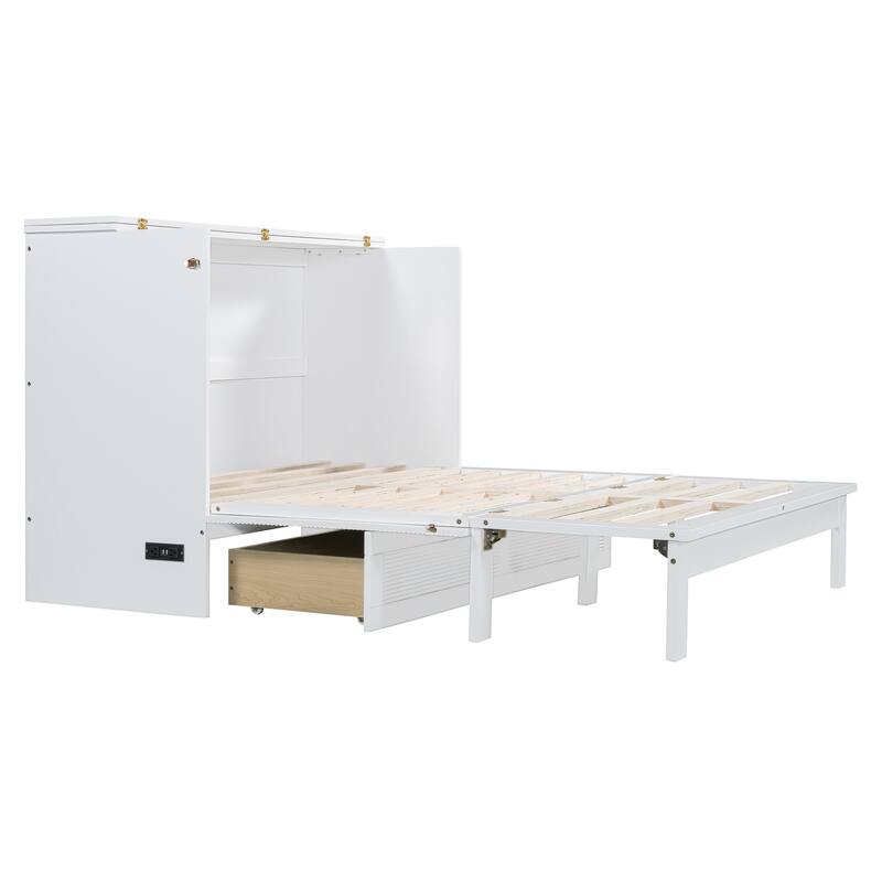 Full Roller Skate Murphy Bed with Charging Station & Dual Storage Drawers