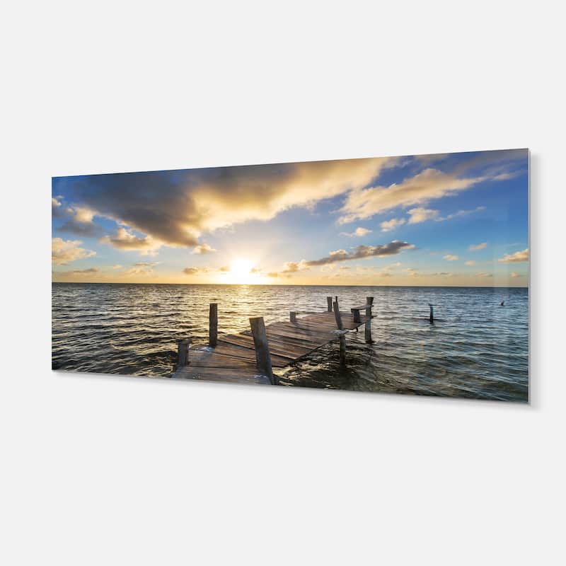 Abandoned Boardwalk in Seashore - Large Sea Bridge Glossy Metal Wall Art