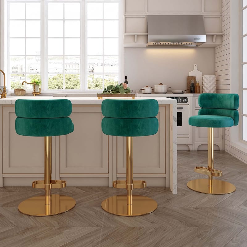 Modern Velvet Bar Stool with Height Adjustment and 360-Degree Swivel