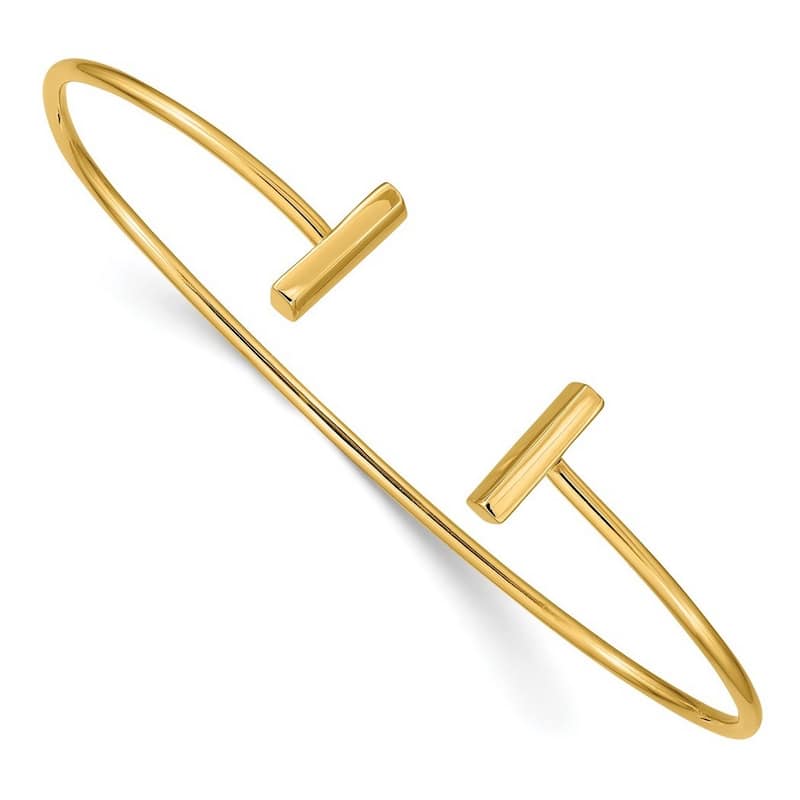 Curata 14k Yellow Gold 12mm Solid Polished Flexible Bar Cuff Stackable Bangle Bracelet
