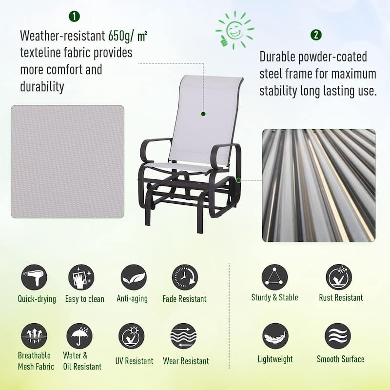 Outsunny Single Glider Patio Swing Rocking Chair with Breathable Mesh, Smooth Arms for Backyard, Garden, Lawn
