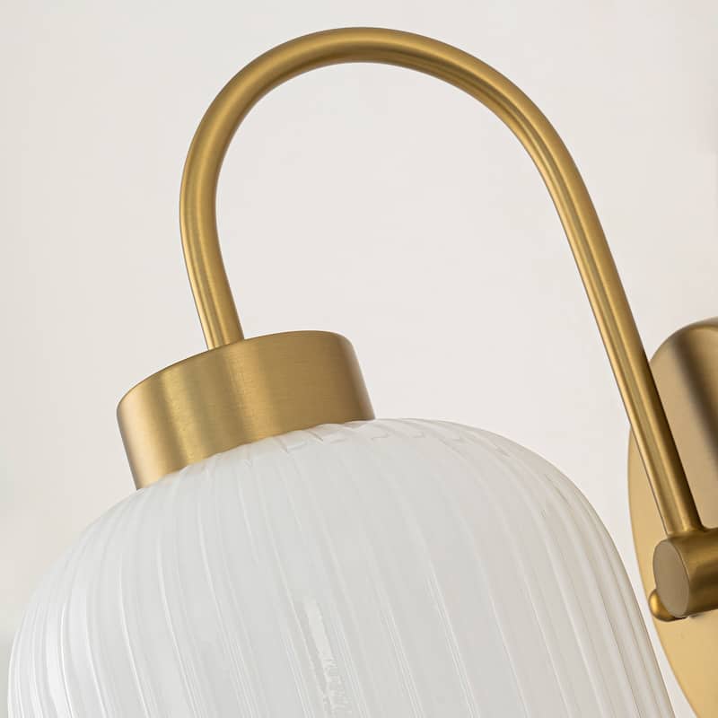 1-Light Mid-Century Modern Gold Wall Sconce with Opal Glass Shade