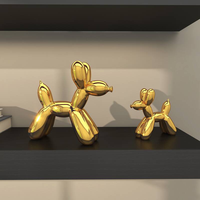 Gold Porcelain Ceramic Balloon Dog Sculpture (Set of 2) - Gold, Silver, White, Black, Multi Colored