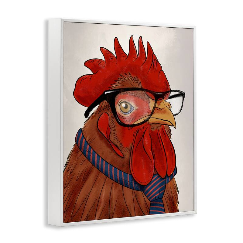 Stupell Trendy Rooster with Tie Framed Giclee Art Design By Marcus Prime