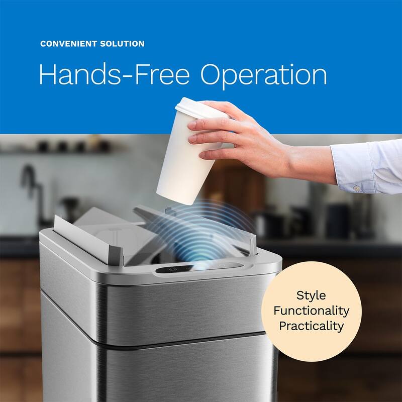 hOmeLabs 13 Gallon Kitchen Trash Can - Retractable Sensor Butterfly Lid, Easy Clean, Battery-Operated - Stainless Steel