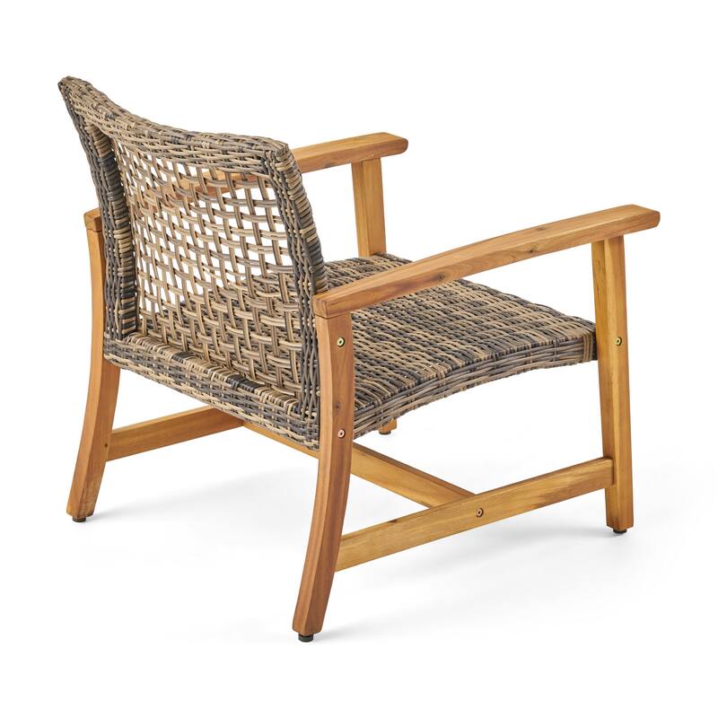 Augusta Outdoor Acacia Wood and Wicker 4 Seater Chat Set with Fire Pit by Christopher Knight Home