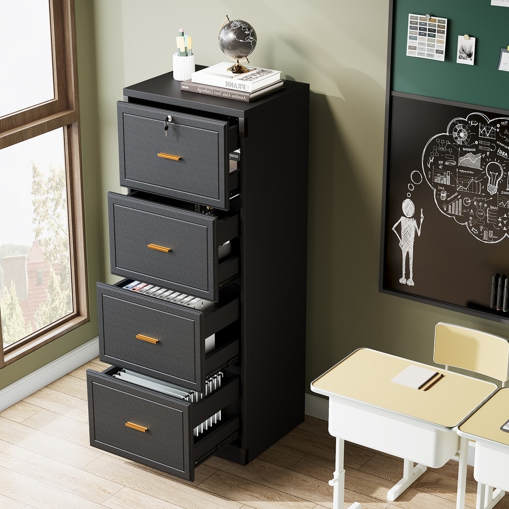 Vertical File Cabinet with 4 Drawers, Lockable Filling Cabinet with Key for Home Office