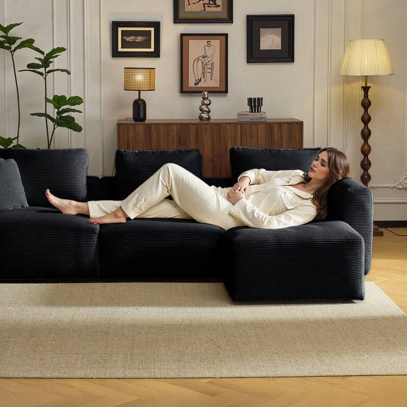 112.2‘’ W Corduroy Modern Compressed Block Sectional Couch with Plush Cushions