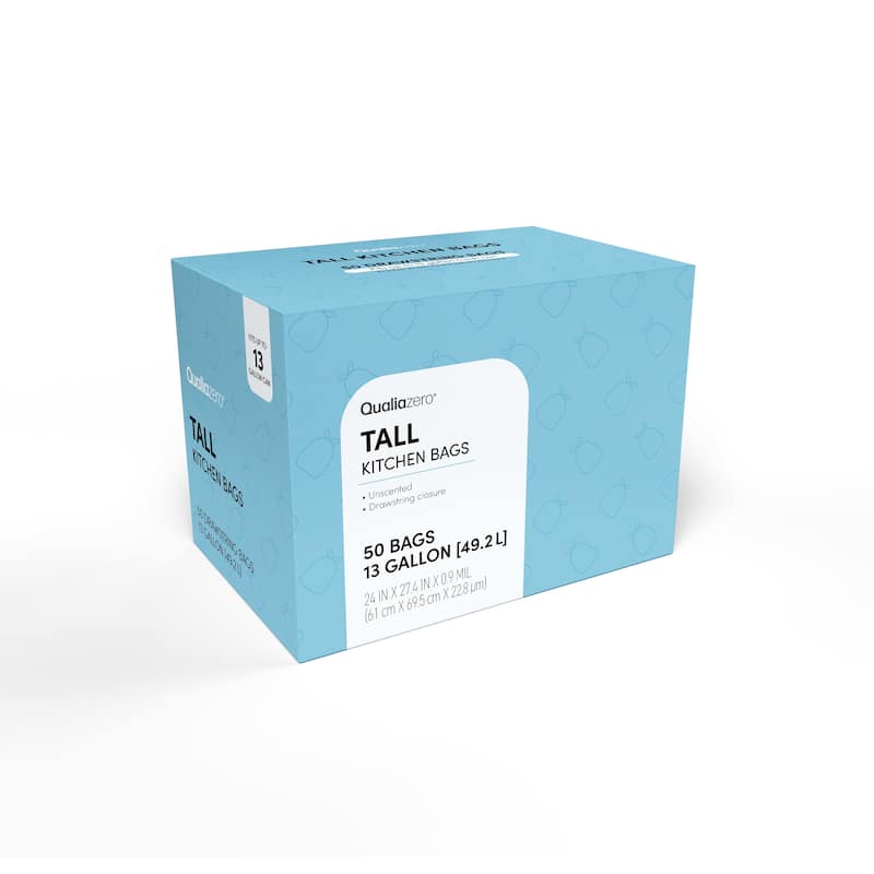 Qualiazero 13 Gallon Trash Bags - Unscented - TWO pack 50 bags per box, 2 boxes (100 bags)
