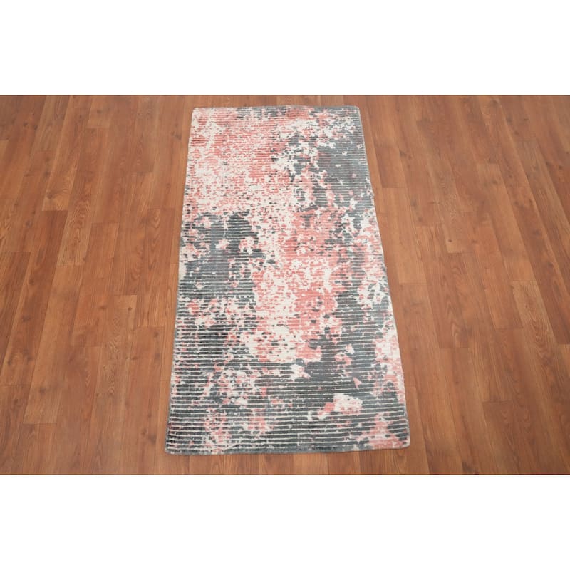 Hand Knotted Oriental Viscose Silk Carpet Modern Abstract Multi-Colored Abstract Area Rug - 4' 0'' X 2' 0''