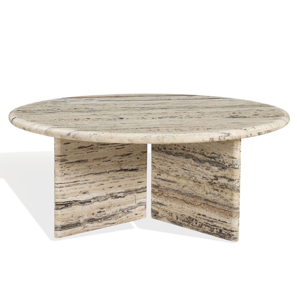 SAFAVIEH Couture Feliciandra Round Coffee Table with Travertine Stone - 36"W x 36"D x 14"H
