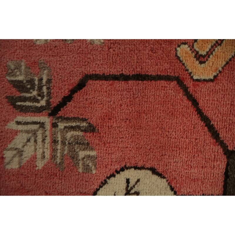 Hand Knotted Oriental 100% Wool Carpet Transitional Geometric Pink Khotan Area Rug - 8' 10'' X 5' 0''