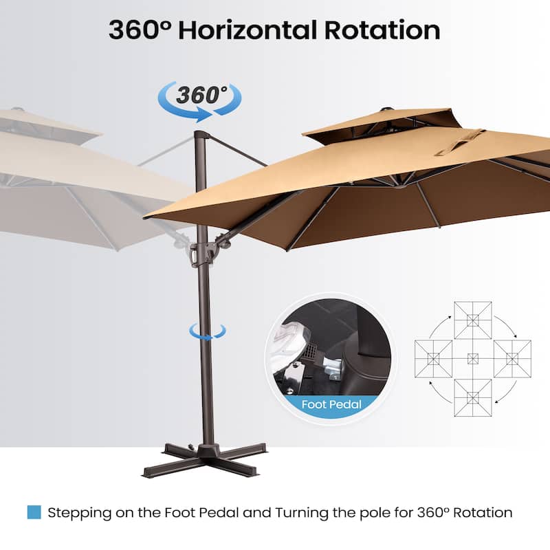 13 x 10 FT Outdoor Patio Cantilever LED Lighted Double Vented Umbrella with Base