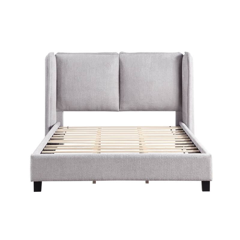 Janna Modern Boucle Fabric Queen-size Platform Bed with Wingback Headboard by Furniture of America