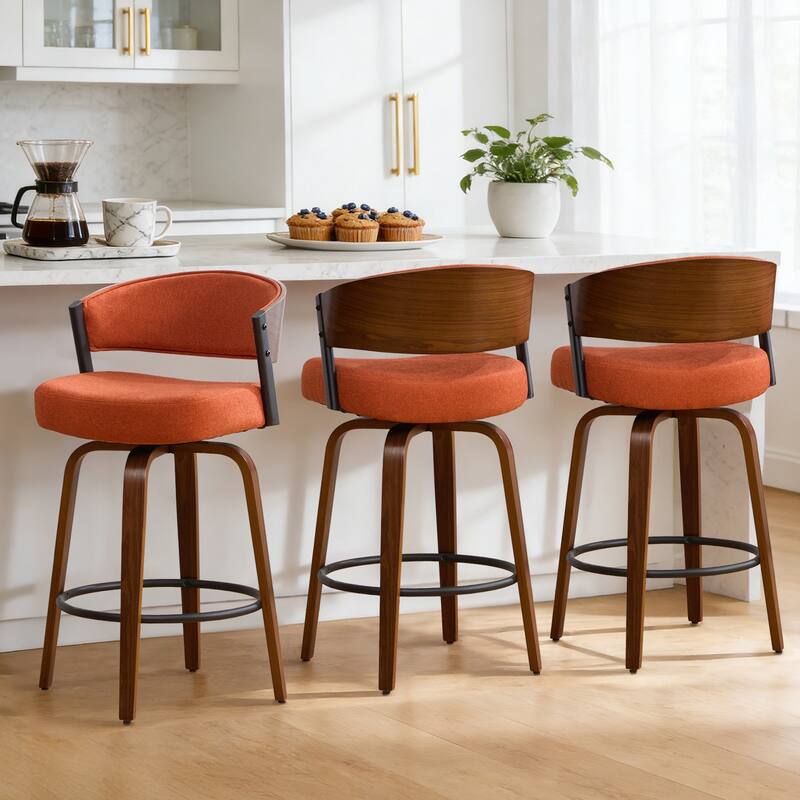Upholstered Swivel Counter Height Bar Stool with Curved Back and Bentwood Frame - 37.2"H x 19.1"W x 20.5"D