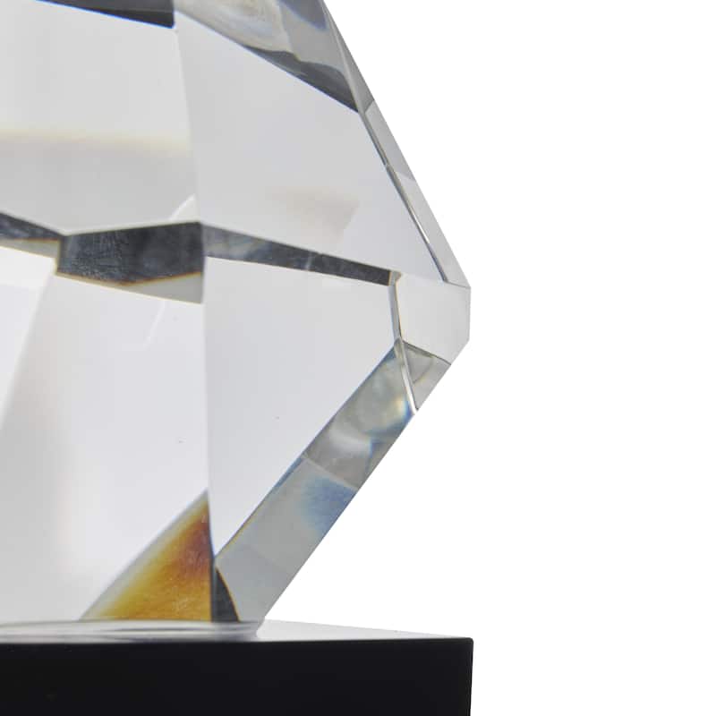 Glass Abstract Cut Stone Inspired Decorative Sculpture with Black Base - Clear - Roche River Decor