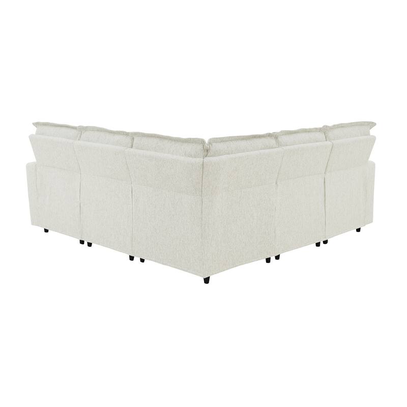 Beige 89.76" L-Shaped 5-Seater Sofa with Power Recliner