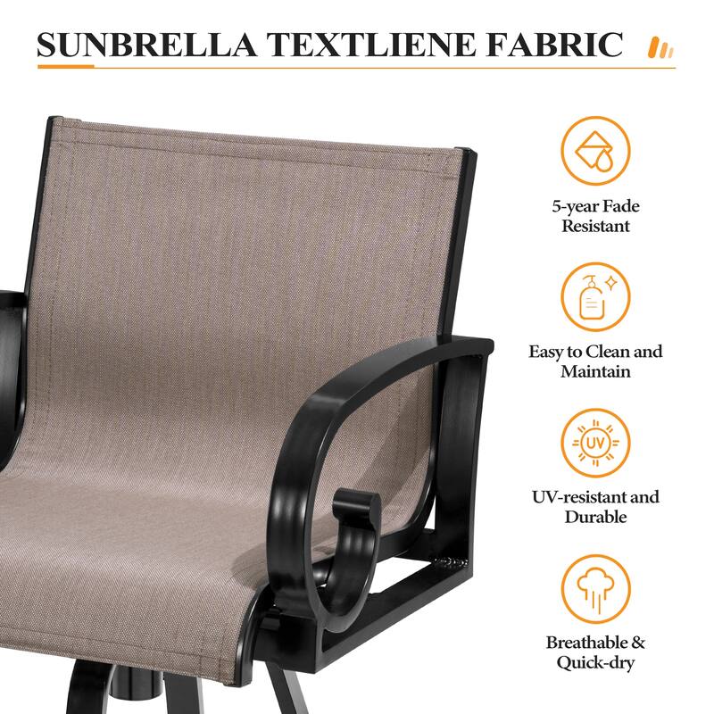 Outdoor Aluminum Swivel Barstool (Set of 2) Sunbrella Textilene Sling for Patio Deck - See Picture