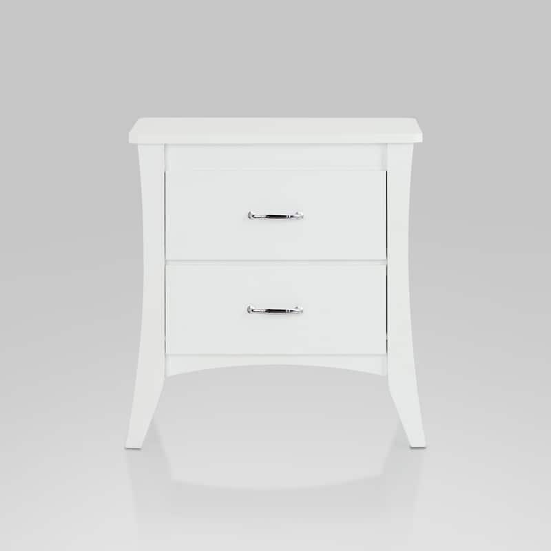 White 2-Drawer Wooden Nightstand with Safety Stop