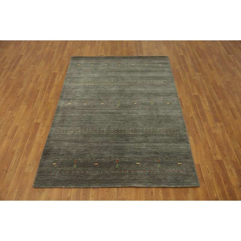 Hand Knotted Oriental 100% Wool Carpet Tribal Animal Pictorial Green Gabbeh Area Rug - 7' 4'' X 5' 2''