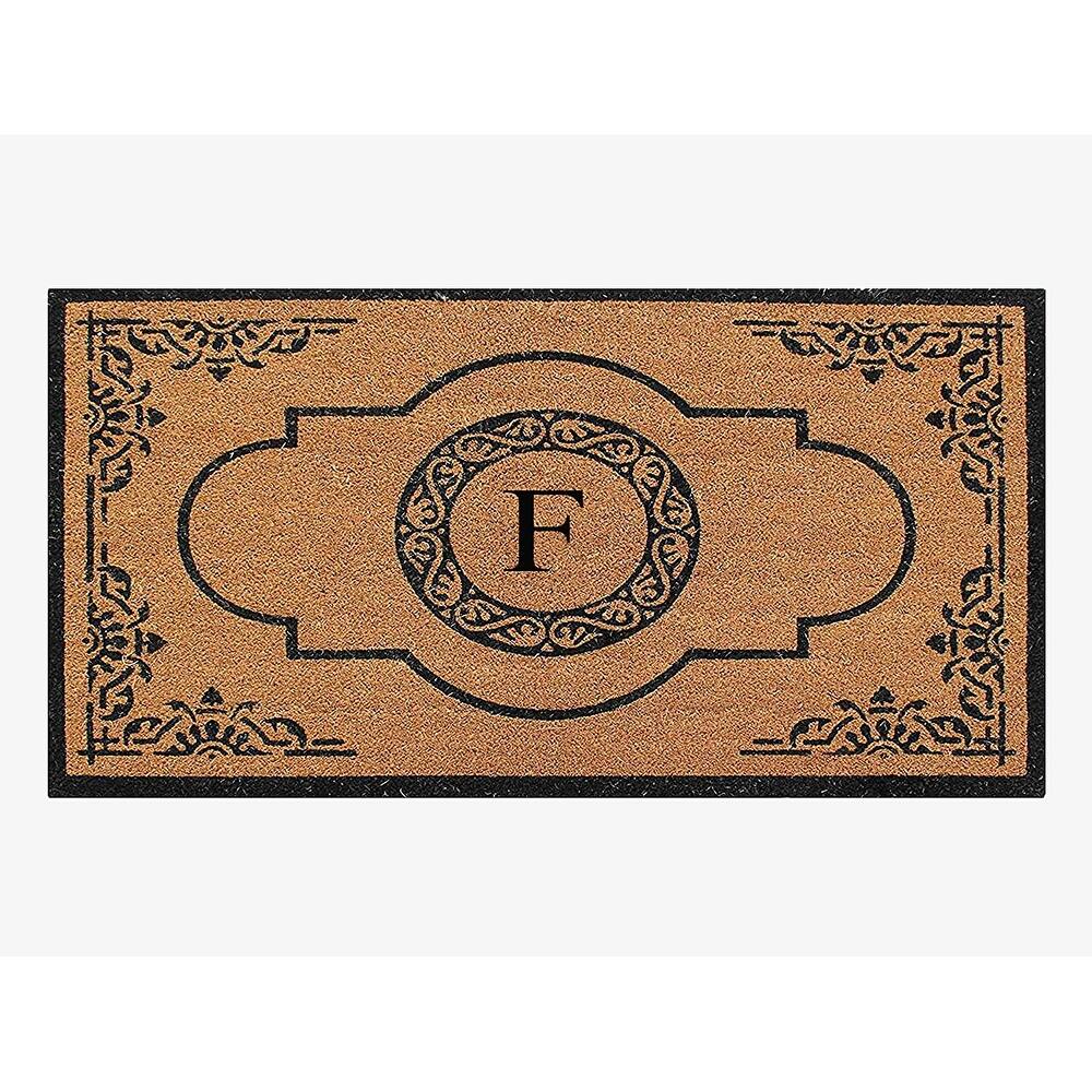 A1HC Natural Coir and PVC backing Hand-crafted Abrilina Monogrammed Double Doormat