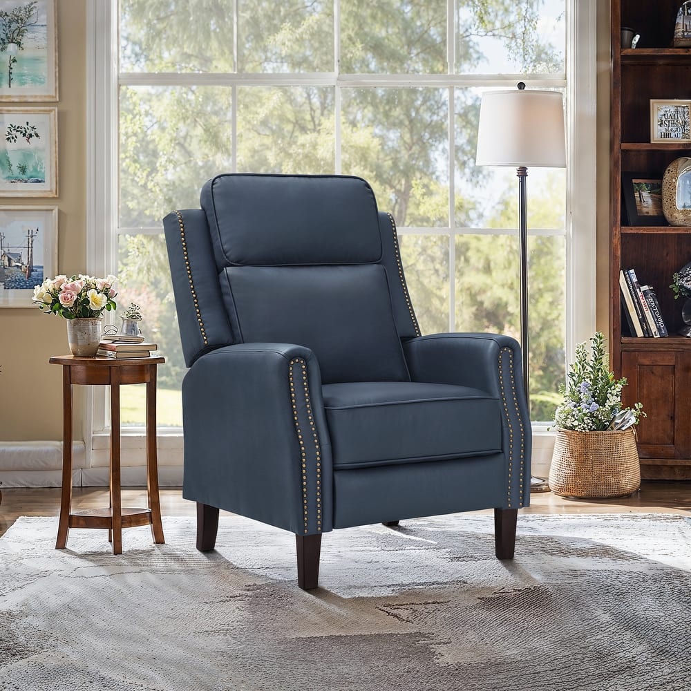 Genuine Leather Recliner Push Back Recliner Chair 3 Adjustable Armchair with Wooden Legs for Living Room, Bedroom