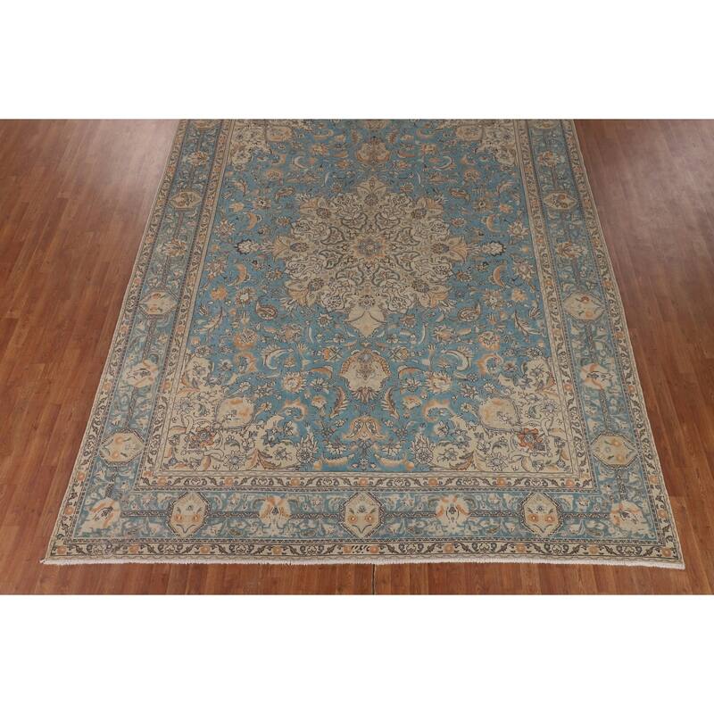 Blue Tabriz Persian Vintage Area Rug Handmade Bedroom Wool Carpet - 9'9" x 12'7"